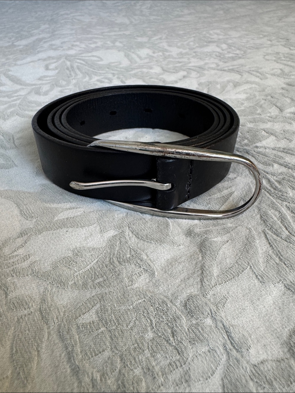 Banana Republic Black Genuine Cow Leather Belt with Silver-Tone Curved Buckle